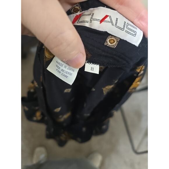 Vintage 90s Chaus Black Equestrian AOP Pleated Casual Midi Skirt Womans Size 8 - Picture 7 of 8